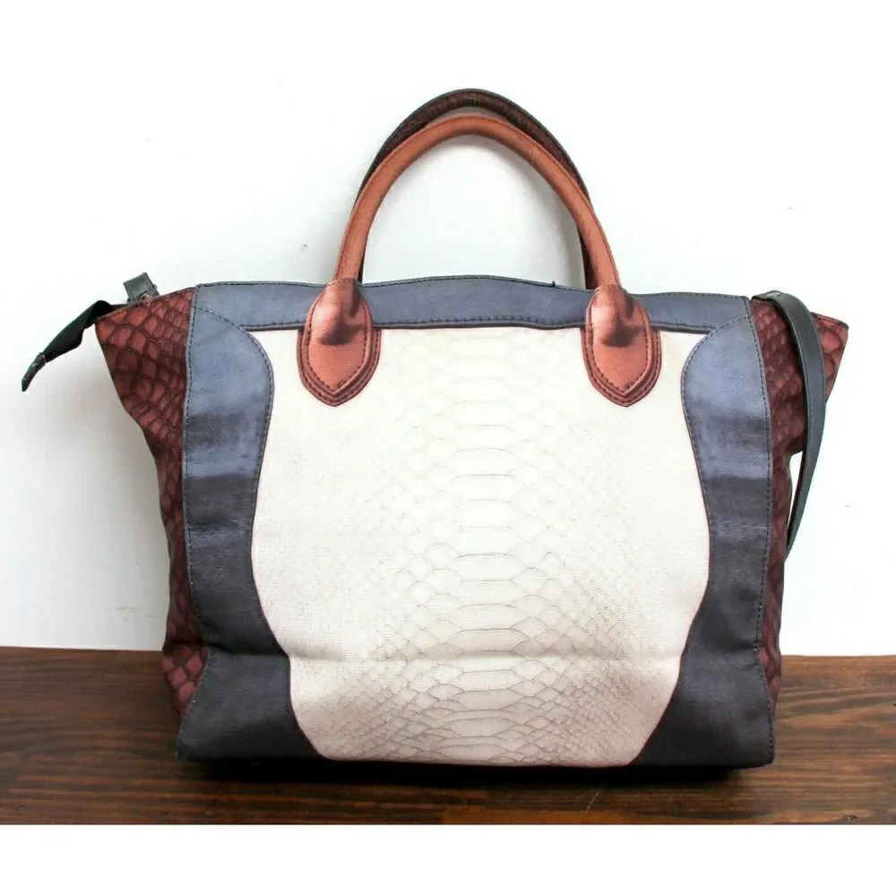 LARGE MOUSSE COLORFUL PRINT NYLON CANVAS ZIP TOP TOTE SHOULDER BAG HANDBAG BOHO